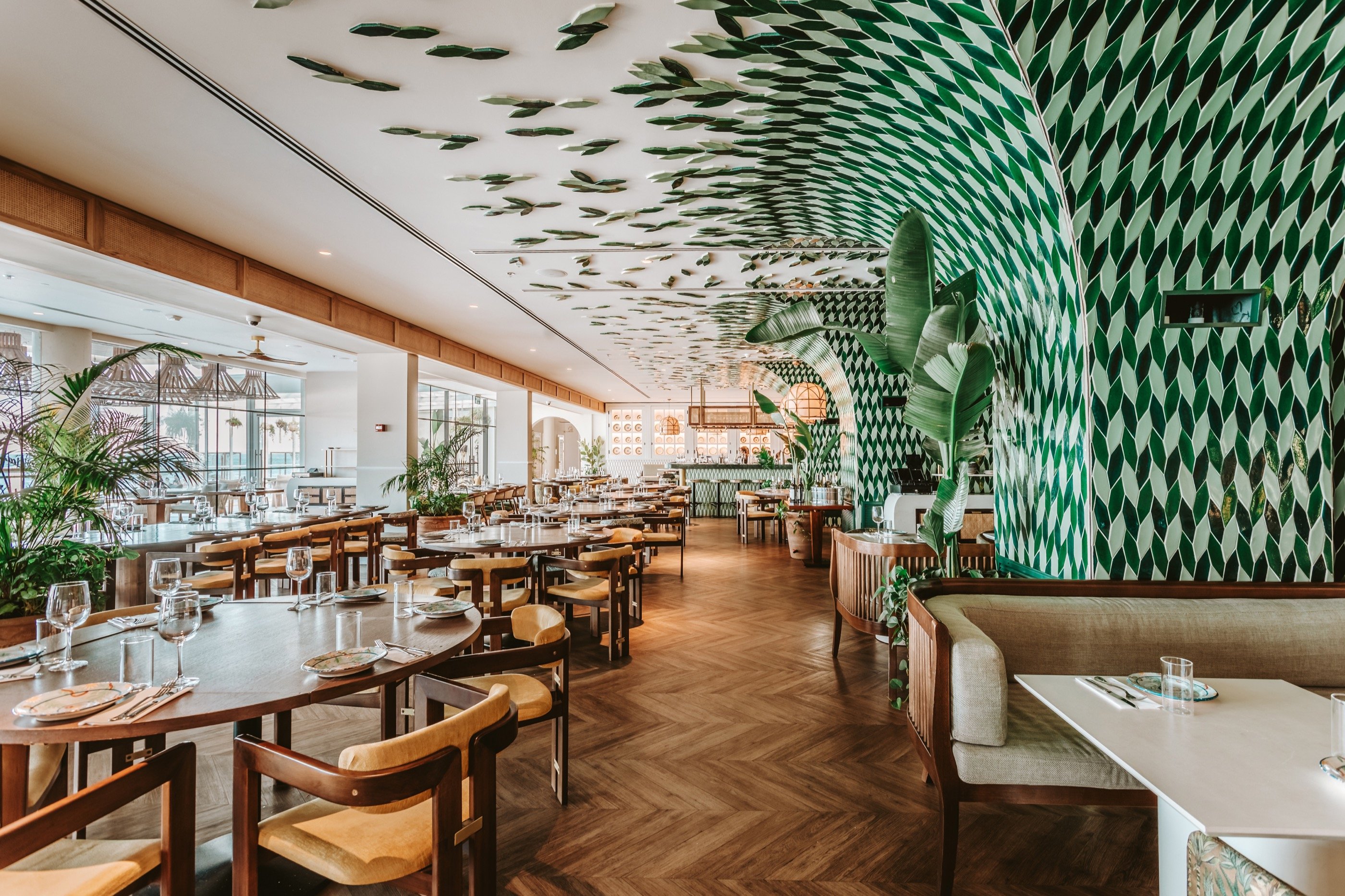 Green tile, banana leaf — a room with character.