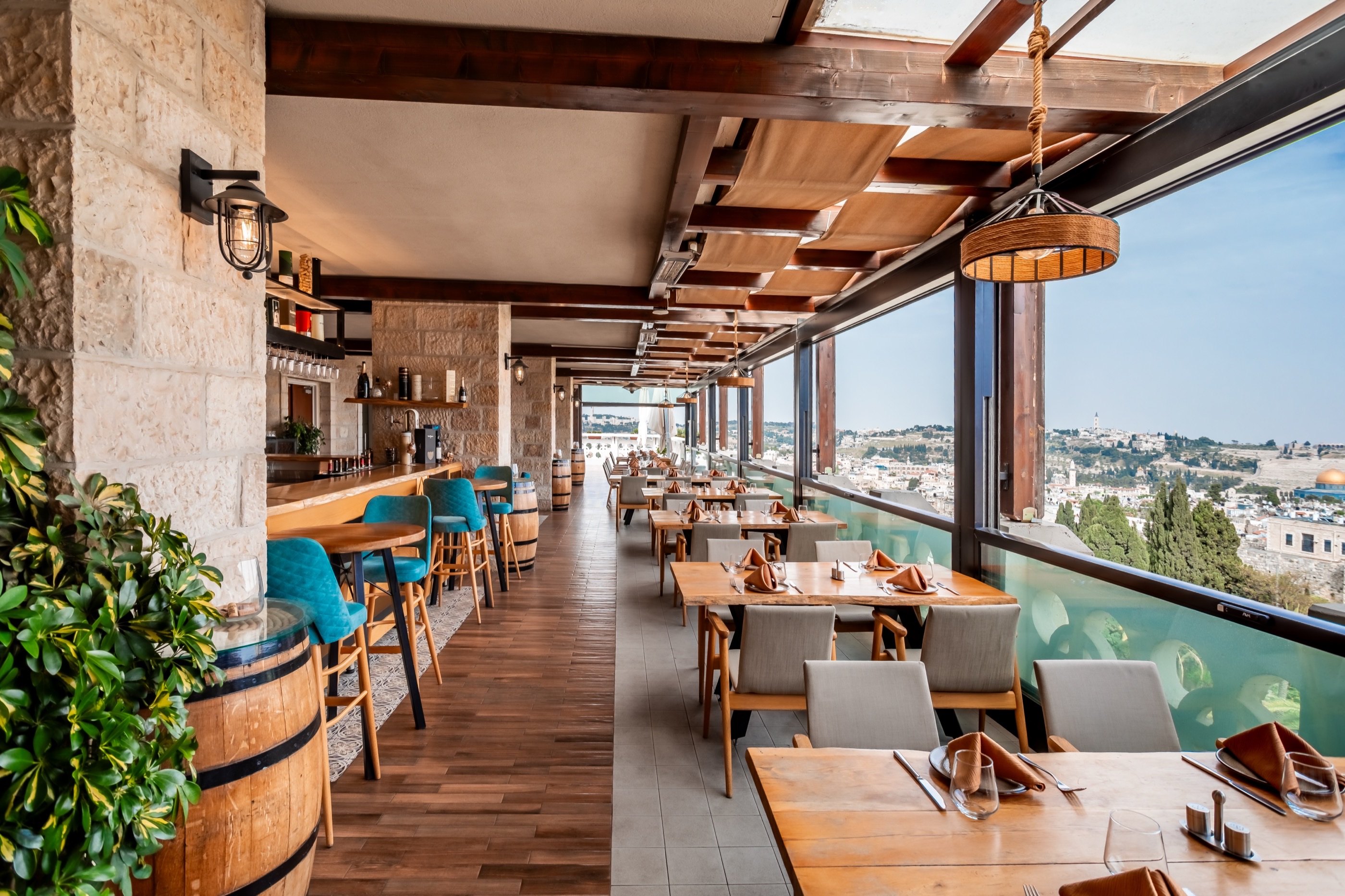 The Old City through the dining-room glass.