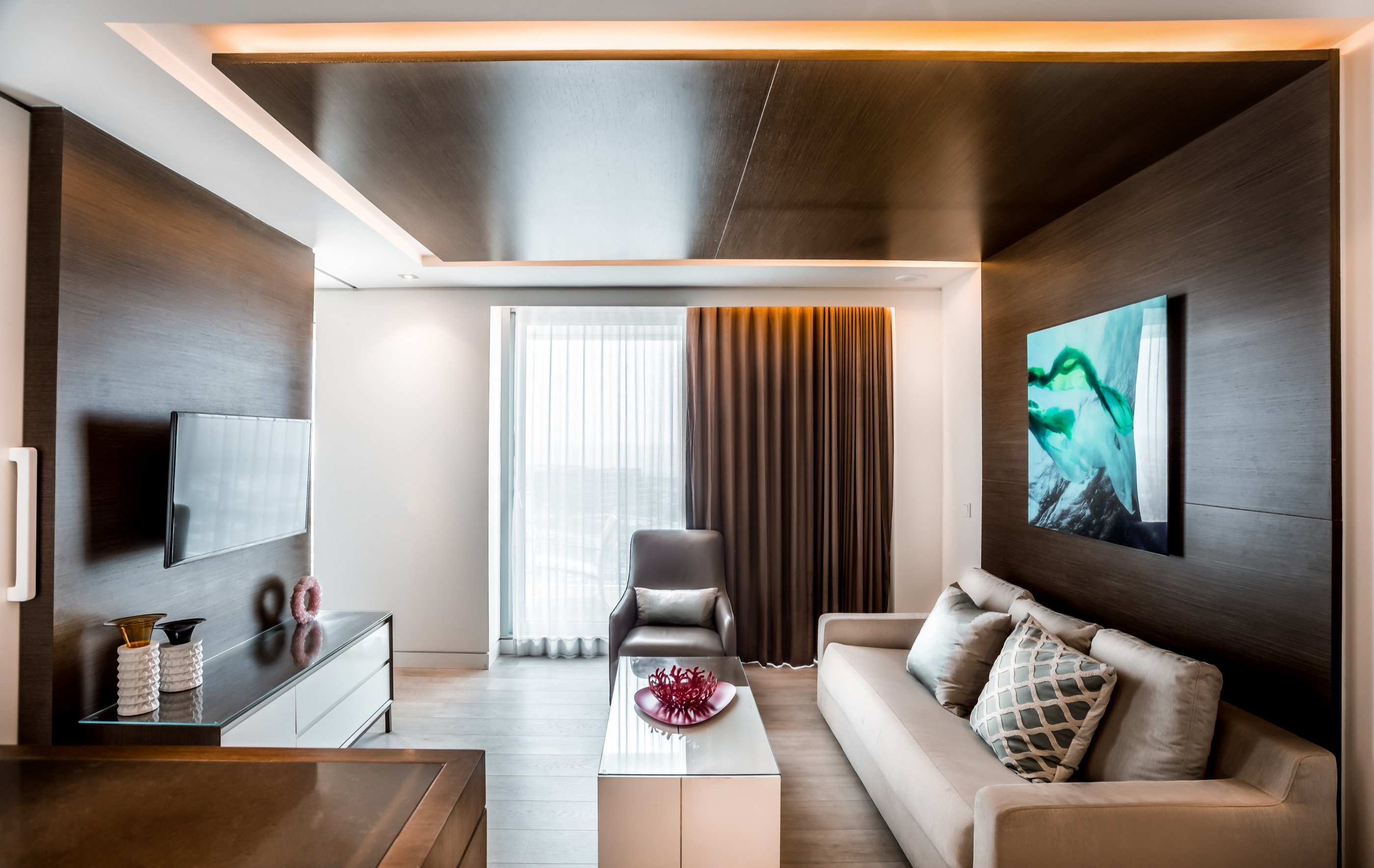 A suite held in dark wood.